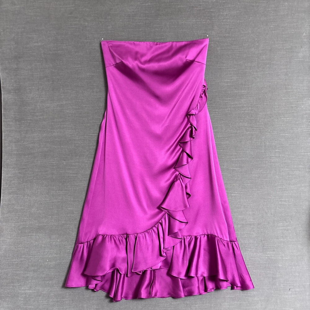 Banana Republic Strapless Ruffle Silk Dress in Fuchsia Pink